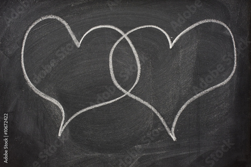 Photo: two heart speech bubbles on blackboard two heart speech bubbles on blackboard