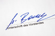 Unterschrift des Vorstand auf einem Dokument