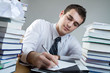 Business man or student writing on the blank sheet