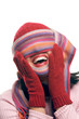 Photo: Attractive Woman With Colorful Scarf Over Eyes Attractive Woman With Colorful Scarf Over Eyes