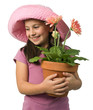 young girl pink daisies
