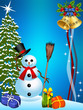 Blue Christmas card with snowman