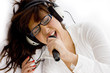 high angle view of woman enjoying music