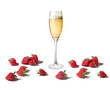 champagne glass and strawberries