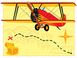 retro airplane over old treasure map