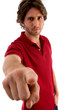 indicating male looking at camera