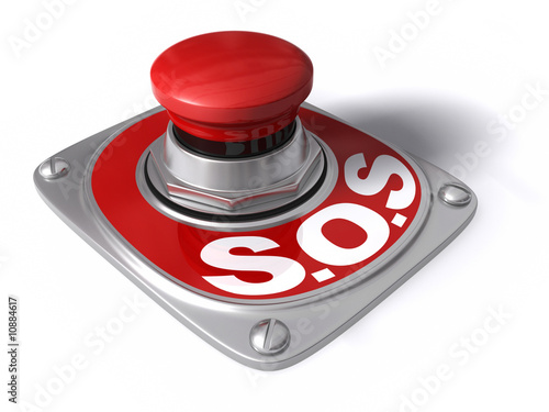 Illustration: SOS button over white, concept of assistance. SOS button over white, concept of assistance.