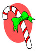 A striped candy cane with green bow