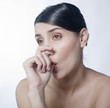 beautiful woman sucking her thumb
