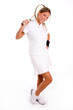 side view of standing tennis player with racket side view of standing tennis player with racket