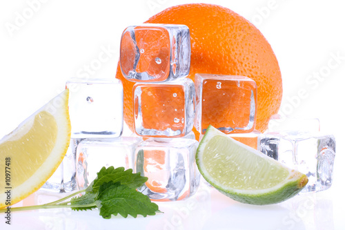 fruits with ice cubes