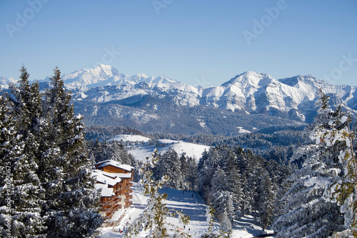 Vue sur le Mont Blanc en station de montagne