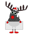 Grey Reindeer Cartoon With Signboard - Isolated on white