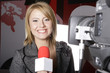 live televizion transmission and smiling reporter