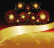 Illustration: Gold Banner Fireworks Earth Reflection Gold Banner Fireworks Earth Reflection