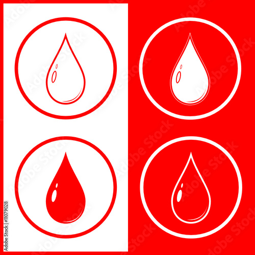 Vector blood drop icon. Red and white. Simply change.