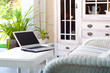 modern home with laptop on the table