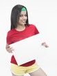 beautiful young woman with a black board