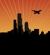 Vector: city skyline at sunset or sunrise city skyline at sunset or sunrise