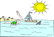Swimmer in the sea and the shark