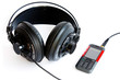 usic mobile phone with headphones isolated on white background