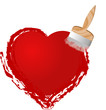 Wooden brush painting red heart