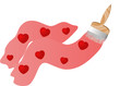 Wooden brush painting red hearts