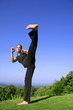 attractive young woman practising self defense