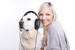 Girl laughing with dog