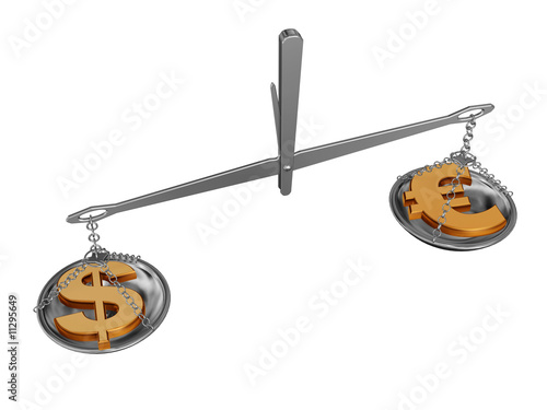 Illustration: chrome balance with dollar and euro money symbols chrome balance with dollar and euro money symbols
