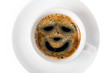 coffee cup on the white background, with smile