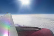 Aerial view of airplane wing and cloudy sky