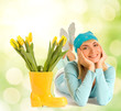 Beautiful teenager with spring flowers
