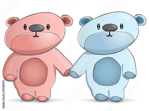 Friends Holding Hands Cartoon. Little bears holding hands