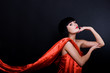 fashionable looking girl in red dress