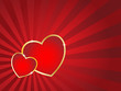 Two hearts with golden stroke and striped background. Two hearts with golden stroke and striped background.