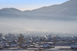 Winter morning in village Ongudaj. The Top view.