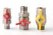 three gas and water topcocks  ball valve on white background
