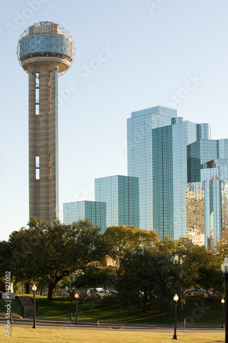 Photo: Reunion tower and modern hotel in downtown Dallas, TX Reunion tower and modern hotel in downtown Dallas, TX