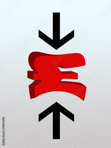 Photo: Arrows squeezing British pound symbol Arrows squeezing British pound symbol