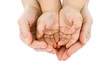 Woman hand hold a child's handful