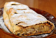 Delicious apple strudel on a plate