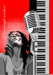 Cover for brochure with piano, microphone and singer image.