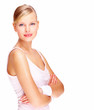 Portrait of beautiful young female with hands folded