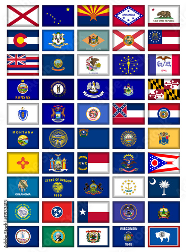 Illustration: US States Flag Button Poster US States Flag Button Poster