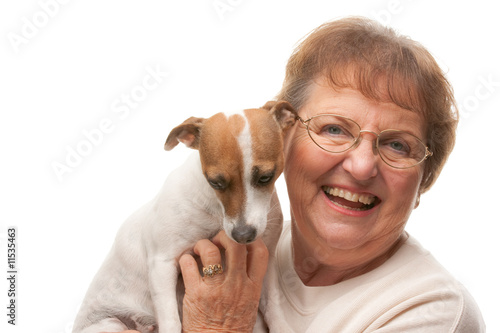 Attractive Senior Woman with Puppy.