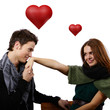 attractive man asking girls hand into marriage hearts above attractive man asking girls hand into marriage hearts above