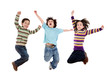 Three Happy Children Jumping A...