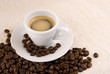 Cup of coffee and coffee bean