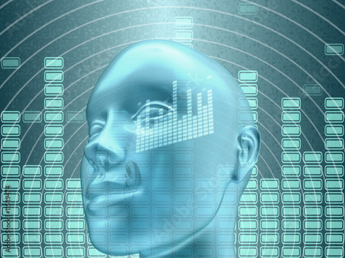 Illustration: DJ Head. Equalizer inside the head. DJ Head. Equalizer inside the head.